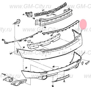 Бампер задний верхний купить для Cadillac SRX ІІ - 20835693